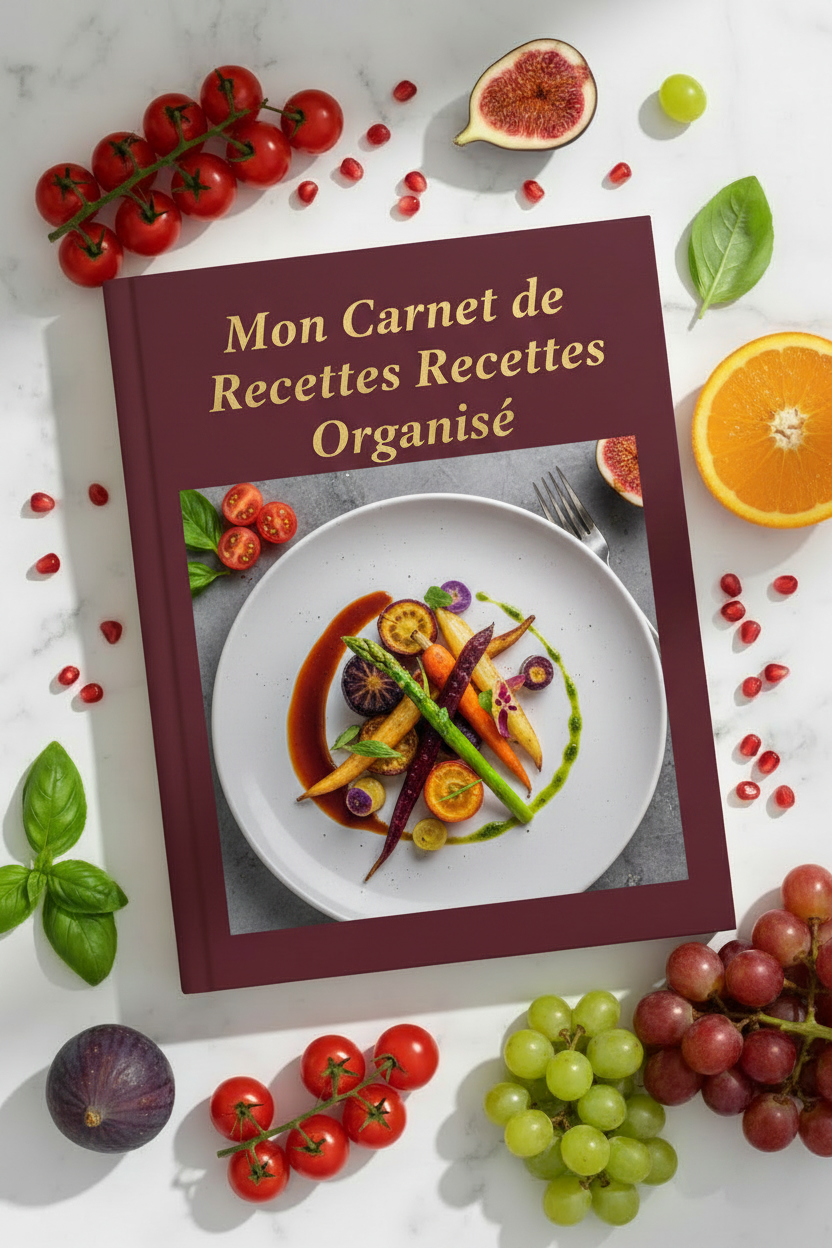 Couverture bordeaux - Mon Carnet de Recettes Organisé