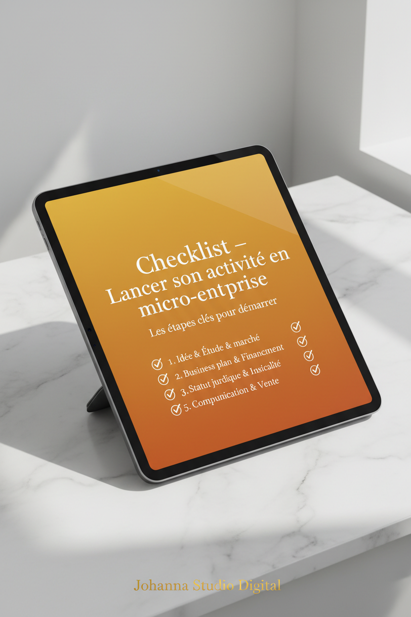 Checklist Lancer son activité en micro-entreprise — mockup iPad