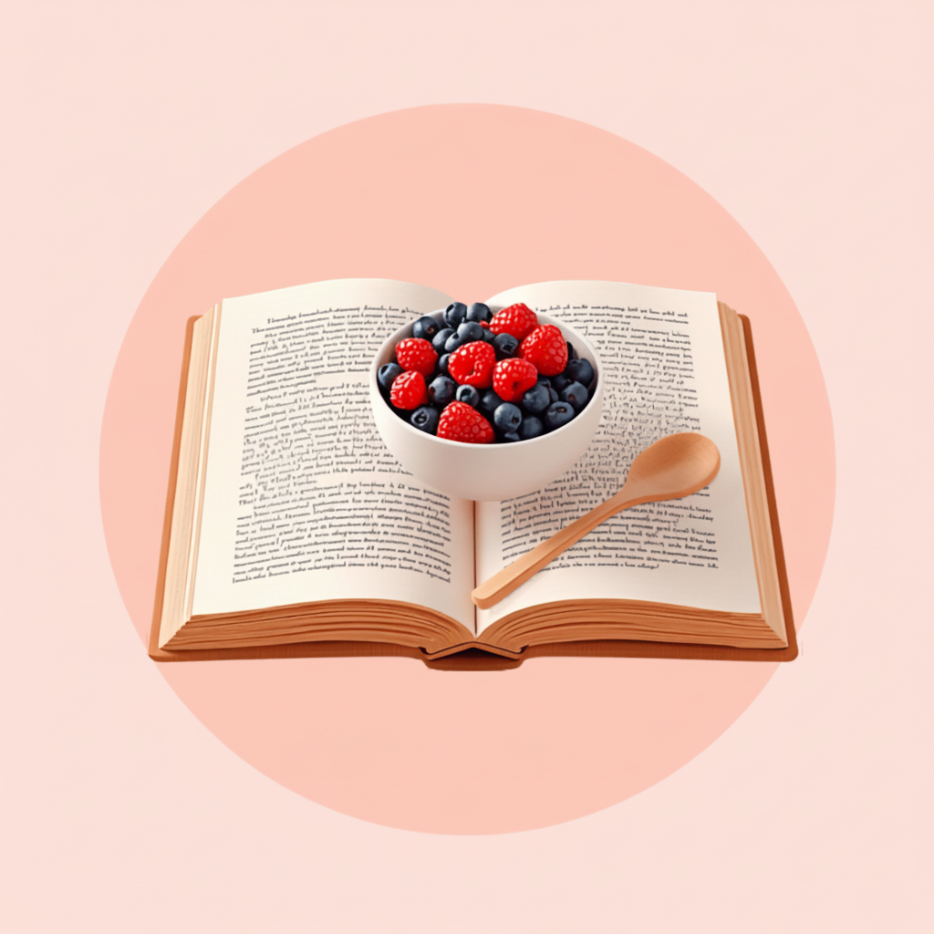 Livre ouvert avec fruits rouges