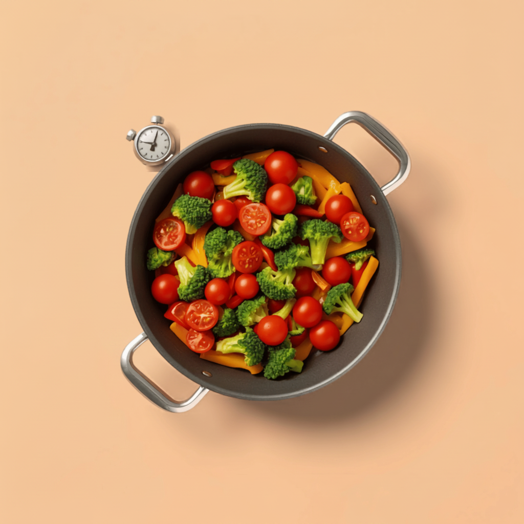 Poêle vue de dessus avec légumes